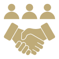Icon of handshake and three people figures.